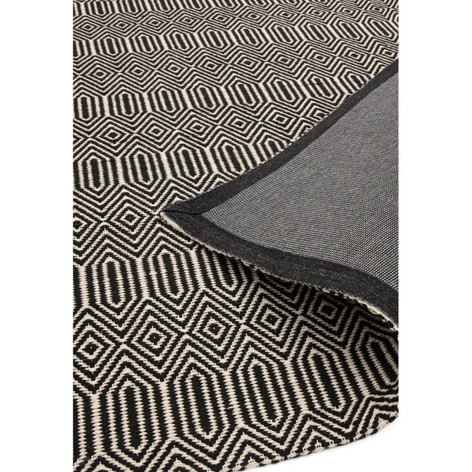 Sloan Modern Geometric Hand-Woven Wool&Cotton Soft-Touch Durable Textured Flatweave Black Rug-Asiatic Carpets-Rug Love - The Most Loved Rug Store
