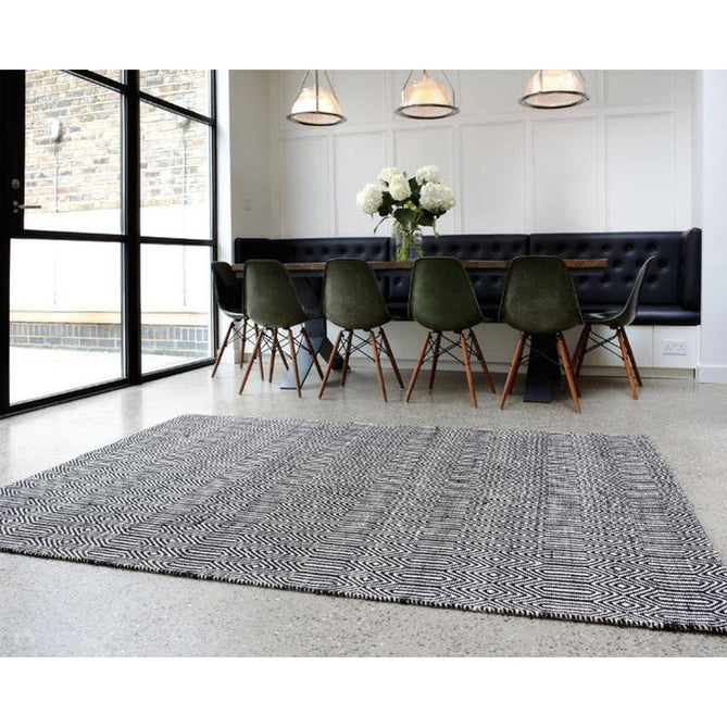 Sloan Modern Geometric Hand-Woven Wool&Cotton Soft-Touch Durable Textured Flatweave Black Rug-Asiatic Carpets-Rug Love - The Most Loved Rug Store