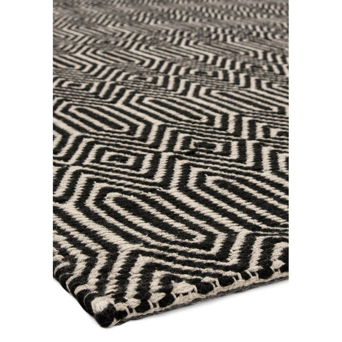 Sloan Modern Geometric Hand-Woven Wool&Cotton Soft-Touch Durable Textured Flatweave Black Rug-Asiatic Carpets-Rug Love - The Most Loved Rug Store