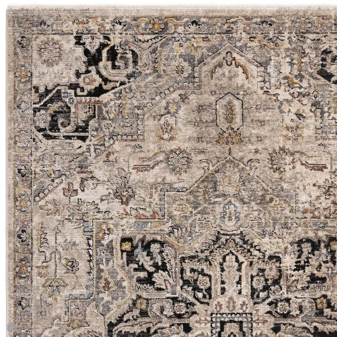 Sovereign Traditional Persian Vintage Distressed Shimmer Medallion Border Soft-Touch Ribbed Textured Polyester Low Flat-Pile Antique Grey/Beige/Charcoal/Multi Rug-Asiatic Carpets-Rug Love - The Most Loved Rug Store
