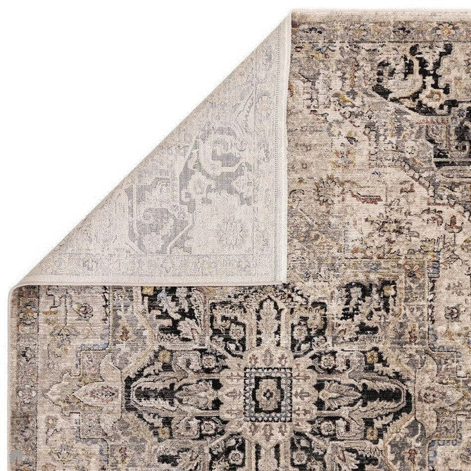 Sovereign Traditional Persian Vintage Distressed Shimmer Medallion Border Soft-Touch Ribbed Textured Polyester Low Flat-Pile Antique Grey/Beige/Charcoal/Multi Rug-Asiatic Carpets-Rug Love - The Most Loved Rug Store