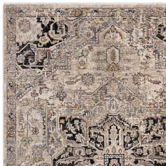 Sovereign Traditional Persian Vintage Distressed Shimmer Medallion Border Soft-Touch Ribbed Textured Polyester Low Flat-Pile Antique Grey/Beige/Charcoal/Multi Rug-Asiatic Carpets-Rug Love - The Most Loved Rug Store