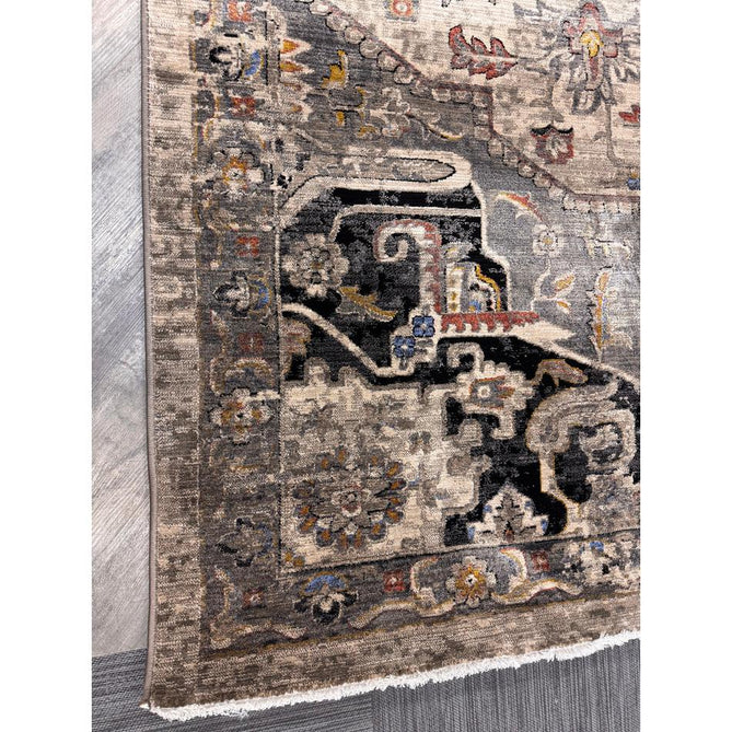 Sovereign Traditional Persian Vintage Distressed Shimmer Medallion Border Soft-Touch Ribbed Textured Polyester Low Flat-Pile Antique Grey/Beige/Charcoal/Multi Rug-Asiatic Carpets-Rug Love - The Most Loved Rug Store