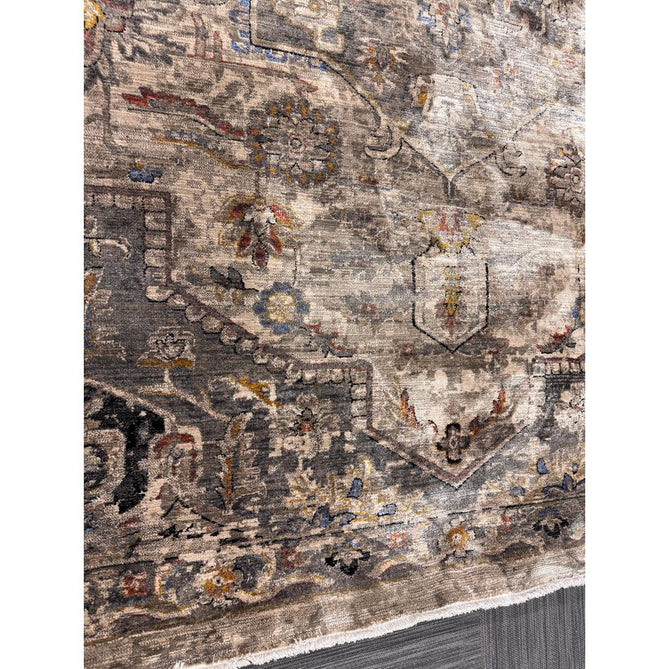 Sovereign Traditional Persian Vintage Distressed Shimmer Medallion Border Soft-Touch Ribbed Textured Polyester Low Flat-Pile Antique Grey/Beige/Charcoal/Multi Rug-Asiatic Carpets-Rug Love - The Most Loved Rug Store