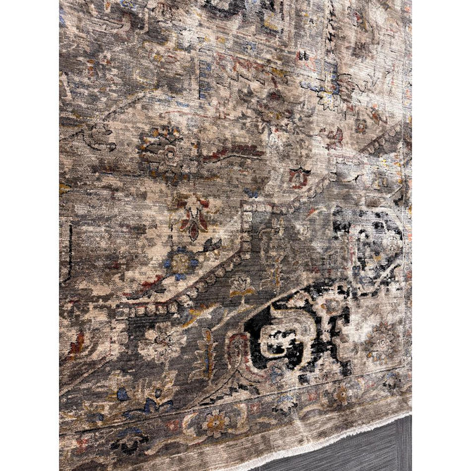 Sovereign Traditional Persian Vintage Distressed Shimmer Medallion Border Soft-Touch Ribbed Textured Polyester Low Flat-Pile Antique Grey/Beige/Charcoal/Multi Rug-Asiatic Carpets-Rug Love - The Most Loved Rug Store