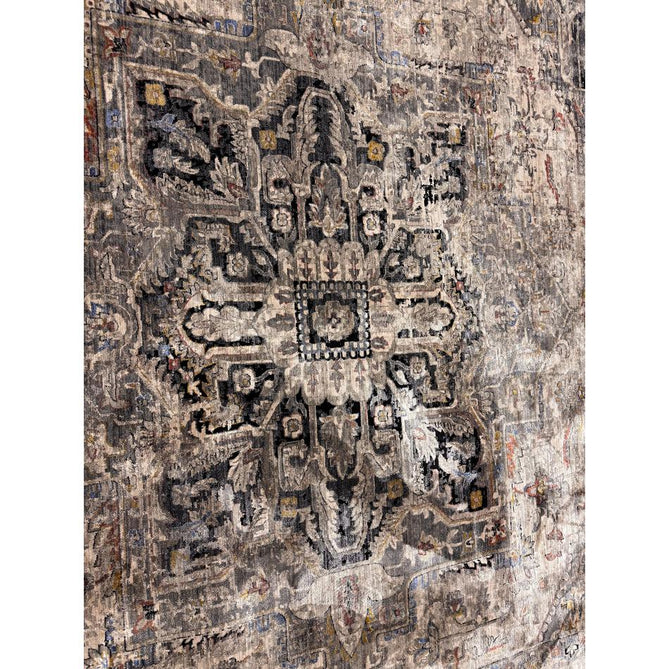 Sovereign Traditional Persian Vintage Distressed Shimmer Medallion Border Soft-Touch Ribbed Textured Polyester Low Flat-Pile Antique Grey/Beige/Charcoal/Multi Rug-Asiatic Carpets-Rug Love - The Most Loved Rug Store