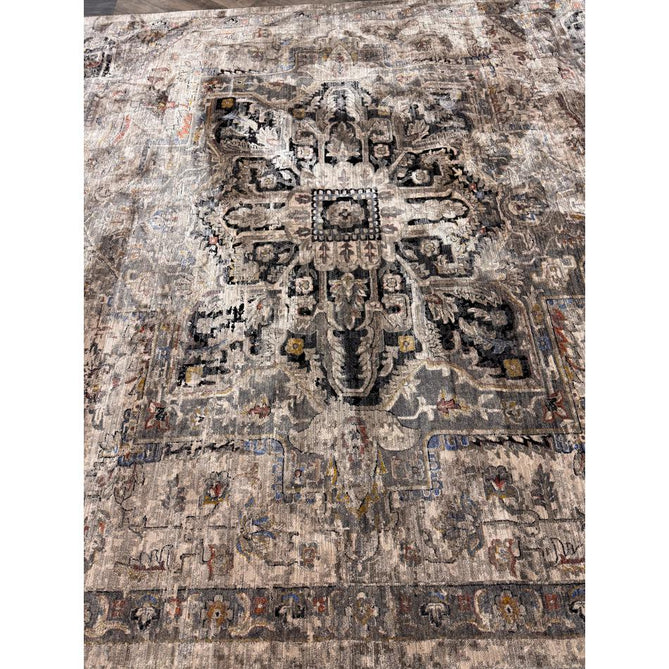 Sovereign Traditional Persian Vintage Distressed Shimmer Medallion Border Soft-Touch Ribbed Textured Polyester Low Flat-Pile Antique Grey/Beige/Charcoal/Multi Rug-Asiatic Carpets-Rug Love - The Most Loved Rug Store