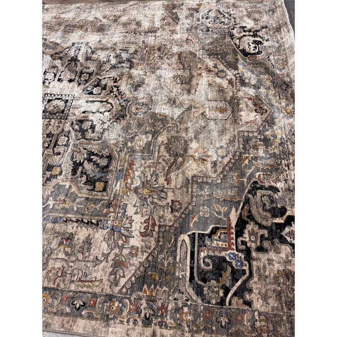 Sovereign Traditional Persian Vintage Distressed Shimmer Medallion Border Soft-Touch Ribbed Textured Polyester Low Flat-Pile Antique Grey/Beige/Charcoal/Multi Rug-Asiatic Carpets-Rug Love - The Most Loved Rug Store