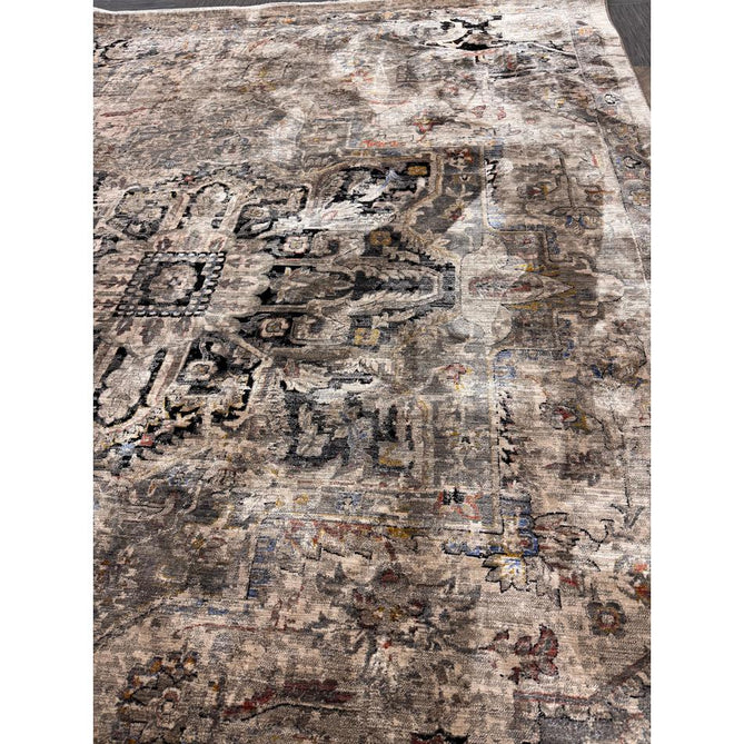 Sovereign Traditional Persian Vintage Distressed Shimmer Medallion Border Soft-Touch Ribbed Textured Polyester Low Flat-Pile Antique Grey/Beige/Charcoal/Multi Rug-Asiatic Carpets-Rug Love - The Most Loved Rug Store