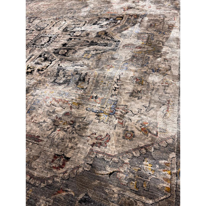 Sovereign Traditional Persian Vintage Distressed Shimmer Medallion Border Soft-Touch Ribbed Textured Polyester Low Flat-Pile Antique Grey/Beige/Charcoal/Multi Rug-Asiatic Carpets-Rug Love - The Most Loved Rug Store