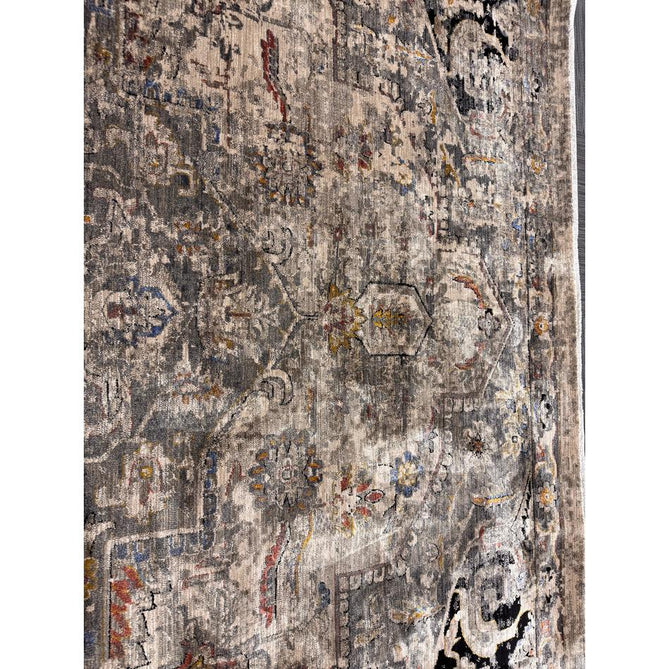 Sovereign Traditional Persian Vintage Distressed Shimmer Medallion Border Soft-Touch Ribbed Textured Polyester Low Flat-Pile Antique Grey/Beige/Charcoal/Multi Rug-Asiatic Carpets-Rug Love - The Most Loved Rug Store