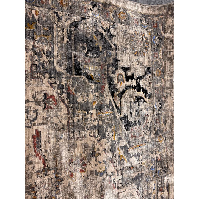 Sovereign Traditional Persian Vintage Distressed Shimmer Medallion Border Soft-Touch Ribbed Textured Polyester Low Flat-Pile Antique Grey/Beige/Charcoal/Multi Rug-Asiatic Carpets-Rug Love - The Most Loved Rug Store