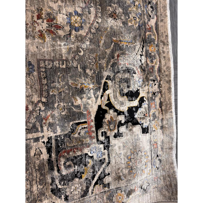 Sovereign Traditional Persian Vintage Distressed Shimmer Medallion Border Soft-Touch Ribbed Textured Polyester Low Flat-Pile Antique Grey/Beige/Charcoal/Multi Rug-Asiatic Carpets-Rug Love - The Most Loved Rug Store