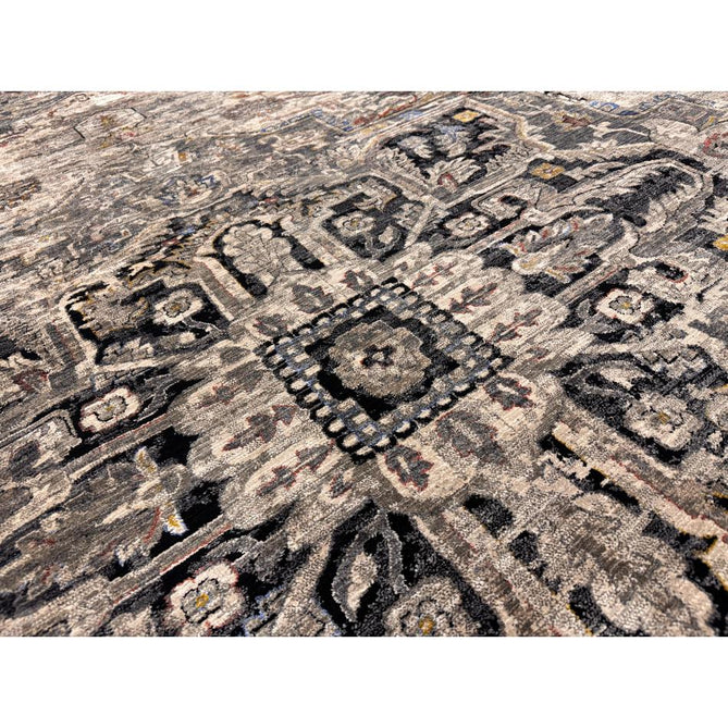 Sovereign Traditional Persian Vintage Distressed Shimmer Medallion Border Soft-Touch Ribbed Textured Polyester Low Flat-Pile Antique Grey/Beige/Charcoal/Multi Rug-Asiatic Carpets-Rug Love - The Most Loved Rug Store