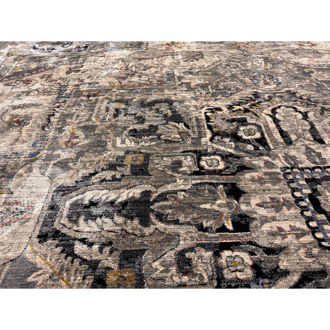 Sovereign Traditional Persian Vintage Distressed Shimmer Medallion Border Soft-Touch Ribbed Textured Polyester Low Flat-Pile Antique Grey/Beige/Charcoal/Multi Rug-Asiatic Carpets-Rug Love - The Most Loved Rug Store