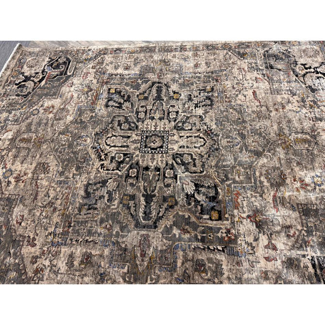 Sovereign Traditional Persian Vintage Distressed Shimmer Medallion Border Soft-Touch Ribbed Textured Polyester Low Flat-Pile Antique Grey/Beige/Charcoal/Multi Rug-Asiatic Carpets-Rug Love - The Most Loved Rug Store