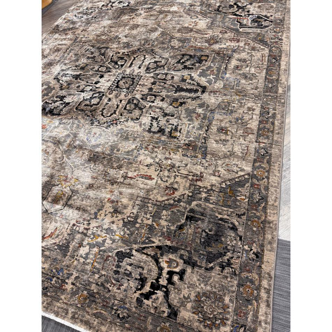 Sovereign Traditional Persian Vintage Distressed Shimmer Medallion Border Soft-Touch Ribbed Textured Polyester Low Flat-Pile Antique Grey/Beige/Charcoal/Multi Rug-Asiatic Carpets-Rug Love - The Most Loved Rug Store