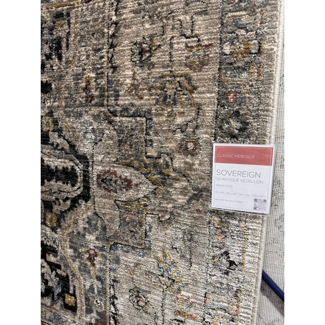 Sovereign Traditional Persian Vintage Distressed Shimmer Medallion Border Soft-Touch Ribbed Textured Polyester Low Flat-Pile Antique Grey/Beige/Charcoal/Multi Rug-Asiatic Carpets-Rug Love - The Most Loved Rug Store
