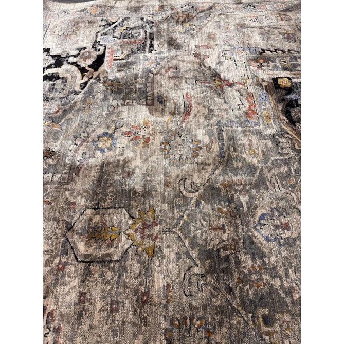 Sovereign Traditional Persian Vintage Distressed Shimmer Medallion Border Soft-Touch Ribbed Textured Polyester Low Flat-Pile Antique Grey/Beige/Charcoal/Multi Rug-Asiatic Carpets-Rug Love - The Most Loved Rug Store