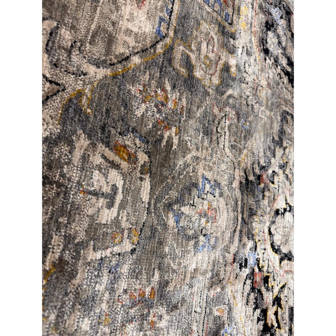Sovereign Traditional Persian Vintage Distressed Shimmer Medallion Border Soft-Touch Ribbed Textured Polyester Low Flat-Pile Antique Grey/Beige/Charcoal/Multi Rug-Asiatic Carpets-Rug Love - The Most Loved Rug Store