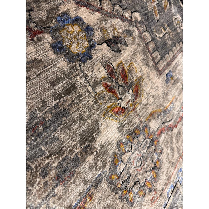 Sovereign Traditional Persian Vintage Distressed Shimmer Medallion Border Soft-Touch Ribbed Textured Polyester Low Flat-Pile Antique Grey/Beige/Charcoal/Multi Rug-Asiatic Carpets-Rug Love - The Most Loved Rug Store