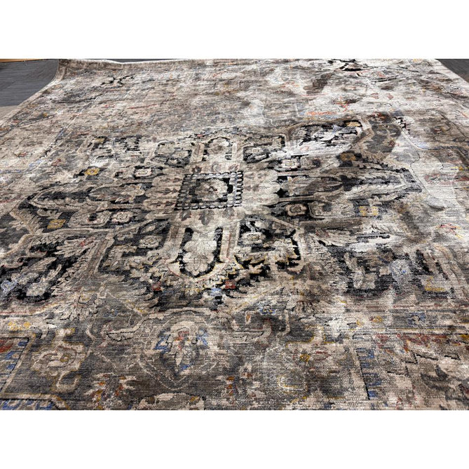 Sovereign Traditional Persian Vintage Distressed Shimmer Medallion Border Soft-Touch Ribbed Textured Polyester Low Flat-Pile Antique Grey/Beige/Charcoal/Multi Rug-Asiatic Carpets-Rug Love - The Most Loved Rug Store