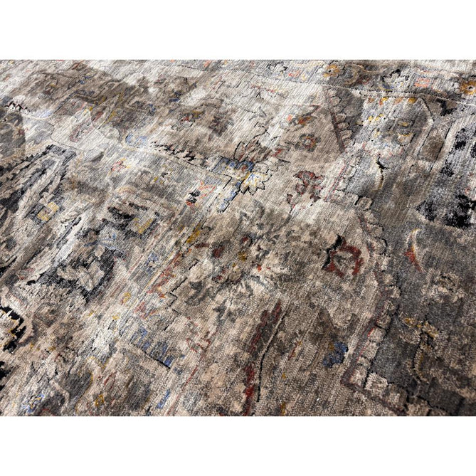 Sovereign Traditional Persian Vintage Distressed Shimmer Medallion Border Soft-Touch Ribbed Textured Polyester Low Flat-Pile Antique Grey/Beige/Charcoal/Multi Rug-Asiatic Carpets-Rug Love - The Most Loved Rug Store