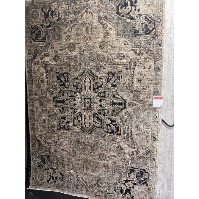 Sovereign Traditional Persian Vintage Distressed Shimmer Medallion Border Soft-Touch Ribbed Textured Polyester Low Flat-Pile Antique Grey/Beige/Charcoal/Multi Rug-Asiatic Carpets-Rug Love - The Most Loved Rug Store