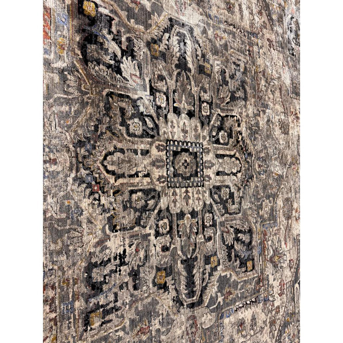 Sovereign Traditional Persian Vintage Distressed Shimmer Medallion Border Soft-Touch Ribbed Textured Polyester Low Flat-Pile Antique Grey/Beige/Charcoal/Multi Rug-Asiatic Carpets-Rug Love - The Most Loved Rug Store