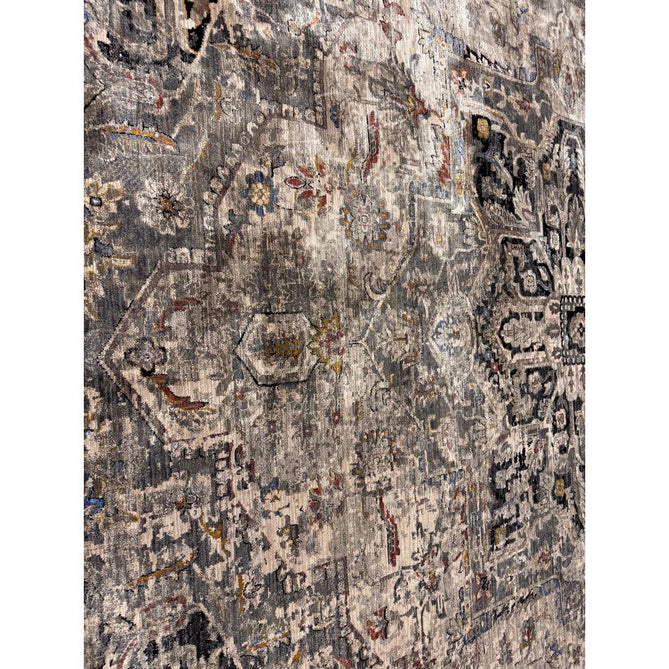 Sovereign Traditional Persian Vintage Distressed Shimmer Medallion Border Soft-Touch Ribbed Textured Polyester Low Flat-Pile Antique Grey/Beige/Charcoal/Multi Rug-Asiatic Carpets-Rug Love - The Most Loved Rug Store