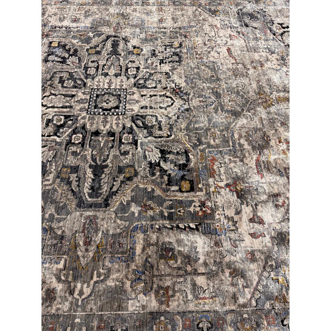 Sovereign Traditional Persian Vintage Distressed Shimmer Medallion Border Soft-Touch Ribbed Textured Polyester Low Flat-Pile Antique Grey/Beige/Charcoal/Multi Rug-Asiatic Carpets-Rug Love - The Most Loved Rug Store