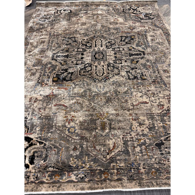 Sovereign Traditional Persian Vintage Distressed Shimmer Medallion Border Soft-Touch Ribbed Textured Polyester Low Flat-Pile Antique Grey/Beige/Charcoal/Multi Rug-Asiatic Carpets-Rug Love - The Most Loved Rug Store
