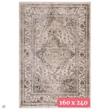 Sovereign Traditional Persian Vintage Distressed Shimmer Medallion Border Soft-Touch Ribbed Textured Polyester Low Flat-Pile Ash Beige/Natural/Grey/Multi Rug 160 x 240 cm