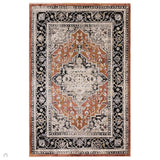 Sovereign Traditional Persian Vintage Distressed Shimmer Medallion Border Soft-Touch Ribbed Textured Polyester Low Flat-Pile Terracotta/Beige/Black Rug 200 x 290 cm