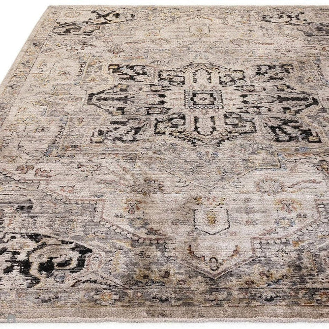 Sovereign Traditional Persian Vintage Distressed Shimmer Medallion Border Soft-Touch Ribbed Textured Polyester Low Profile Short Pile Fringe Antique Grey/Beige/Charcoal/Multi Rug-Asiatic Carpets-Rug Love - The Most Loved Rug Store
