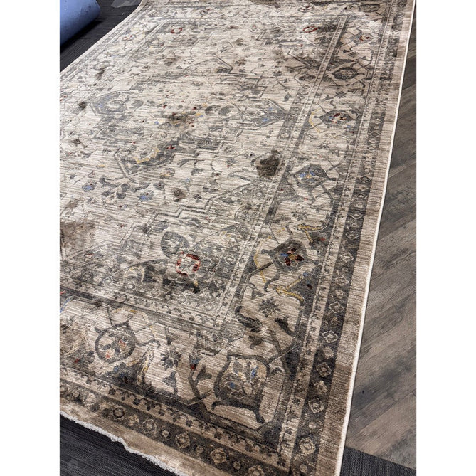 Sovereign Traditional Persian Vintage Distressed Shimmer Medallion Border Soft-Touch Ribbed Textured Polyester Low Profile Short Pile Fringe Ash Beige/Natural/Grey/Multi Rug-Asiatic Carpets-Rug Love - The Most Loved Rug Store