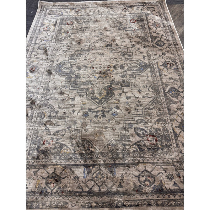 Sovereign Traditional Persian Vintage Distressed Shimmer Medallion Border Soft-Touch Ribbed Textured Polyester Low Profile Short Pile Fringe Ash Beige/Natural/Grey/Multi Rug-Asiatic Carpets-Rug Love - The Most Loved Rug Store