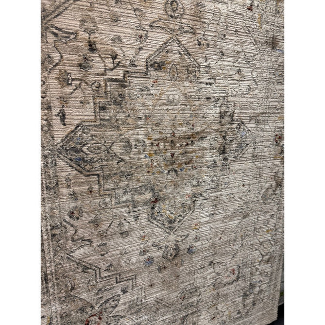 Sovereign Traditional Persian Vintage Distressed Shimmer Medallion Border Soft-Touch Ribbed Textured Polyester Low Profile Short Pile Fringe Ash Beige/Natural/Grey/Multi Rug-Asiatic Carpets-Rug Love - The Most Loved Rug Store