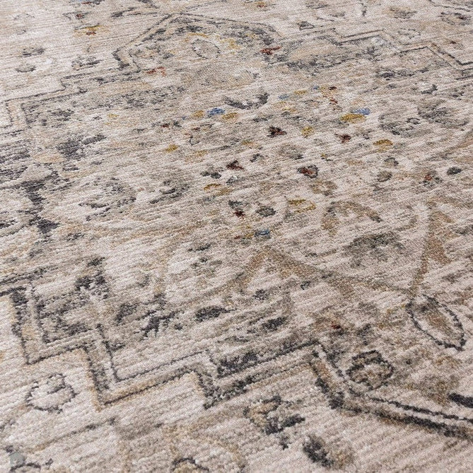 Sovereign Traditional Persian Vintage Distressed Shimmer Medallion Border Soft-Touch Ribbed Textured Polyester Low Profile Short Pile Fringe Ash Beige/Natural/Grey/Multi Rug-Asiatic Carpets-Rug Love - The Most Loved Rug Store