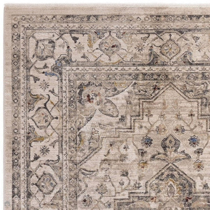 Sovereign Traditional Persian Vintage Distressed Shimmer Medallion Border Soft-Touch Ribbed Textured Polyester Low Profile Short Pile Fringe Ash Beige/Natural/Grey/Multi Rug-Asiatic Carpets-Rug Love - The Most Loved Rug Store