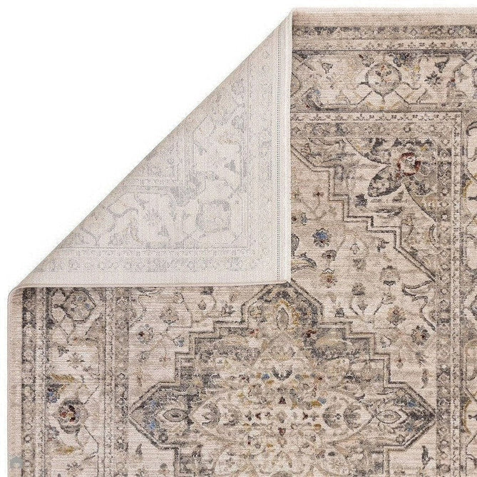Sovereign Traditional Persian Vintage Distressed Shimmer Medallion Border Soft-Touch Ribbed Textured Polyester Low Profile Short Pile Fringe Ash Beige/Natural/Grey/Multi Rug-Asiatic Carpets-Rug Love - The Most Loved Rug Store