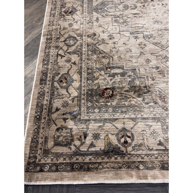 Sovereign Traditional Persian Vintage Distressed Shimmer Medallion Border Soft-Touch Ribbed Textured Polyester Low Profile Short Pile Fringe Ash Beige/Natural/Grey/Multi Rug-Asiatic Carpets-Rug Love - The Most Loved Rug Store