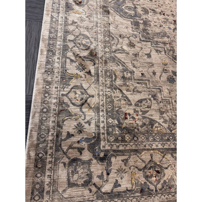 Sovereign Traditional Persian Vintage Distressed Shimmer Medallion Border Soft-Touch Ribbed Textured Polyester Low Profile Short Pile Fringe Ash Beige/Natural/Grey/Multi Rug-Asiatic Carpets-Rug Love - The Most Loved Rug Store