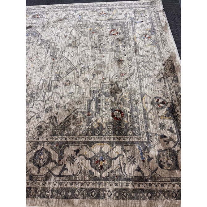 Sovereign Traditional Persian Vintage Distressed Shimmer Medallion Border Soft-Touch Ribbed Textured Polyester Low Profile Short Pile Fringe Ash Beige/Natural/Grey/Multi Rug-Asiatic Carpets-Rug Love - The Most Loved Rug Store