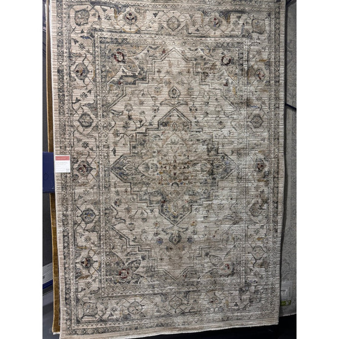 Sovereign Traditional Persian Vintage Distressed Shimmer Medallion Border Soft-Touch Ribbed Textured Polyester Low Profile Short Pile Fringe Ash Beige/Natural/Grey/Multi Rug-Asiatic Carpets-Rug Love - The Most Loved Rug Store