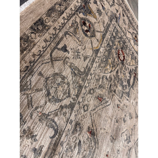 Sovereign Traditional Persian Vintage Distressed Shimmer Medallion Border Soft-Touch Ribbed Textured Polyester Low Profile Short Pile Fringe Ash Beige/Natural/Grey/Multi Rug-Asiatic Carpets-Rug Love - The Most Loved Rug Store
