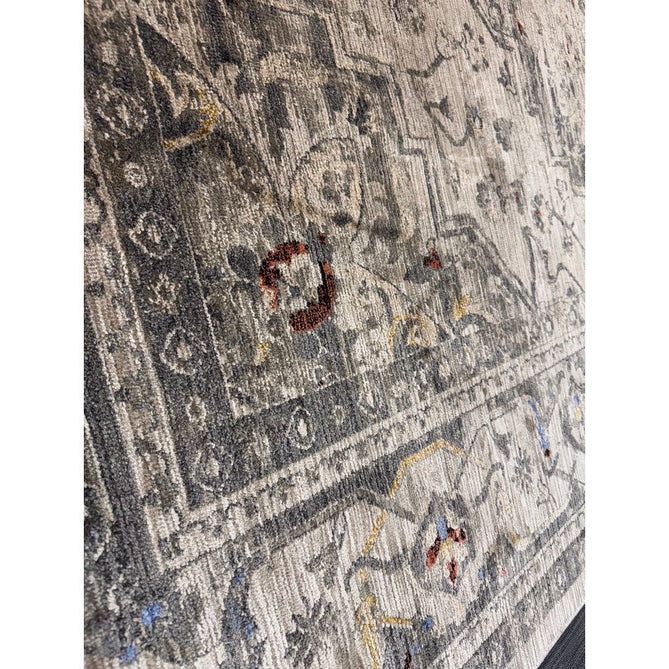 Sovereign Traditional Persian Vintage Distressed Shimmer Medallion Border Soft-Touch Ribbed Textured Polyester Low Profile Short Pile Fringe Ash Beige/Natural/Grey/Multi Rug-Asiatic Carpets-Rug Love - The Most Loved Rug Store