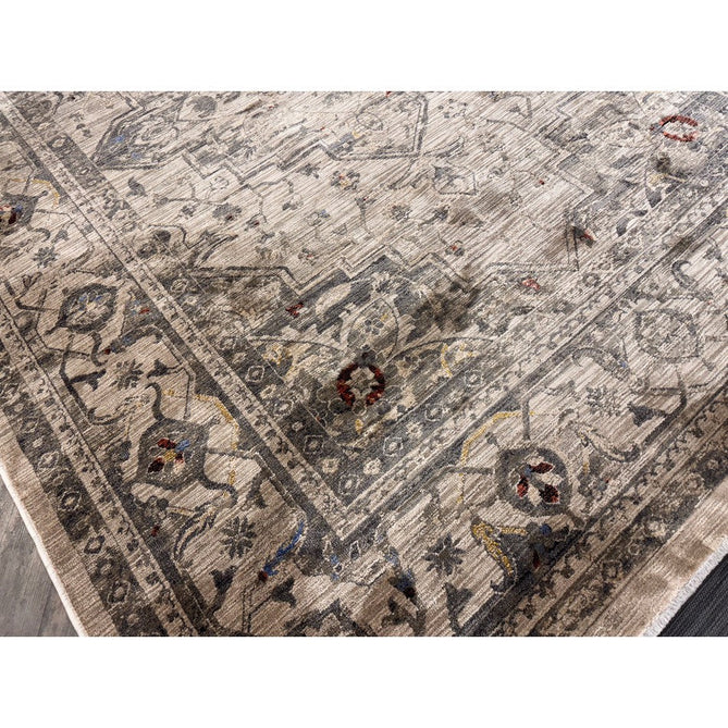 Sovereign Traditional Persian Vintage Distressed Shimmer Medallion Border Soft-Touch Ribbed Textured Polyester Low Profile Short Pile Fringe Ash Beige/Natural/Grey/Multi Rug-Asiatic Carpets-Rug Love - The Most Loved Rug Store