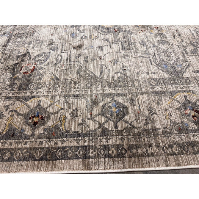 Sovereign Traditional Persian Vintage Distressed Shimmer Medallion Border Soft-Touch Ribbed Textured Polyester Low Profile Short Pile Fringe Ash Beige/Natural/Grey/Multi Rug-Asiatic Carpets-Rug Love - The Most Loved Rug Store