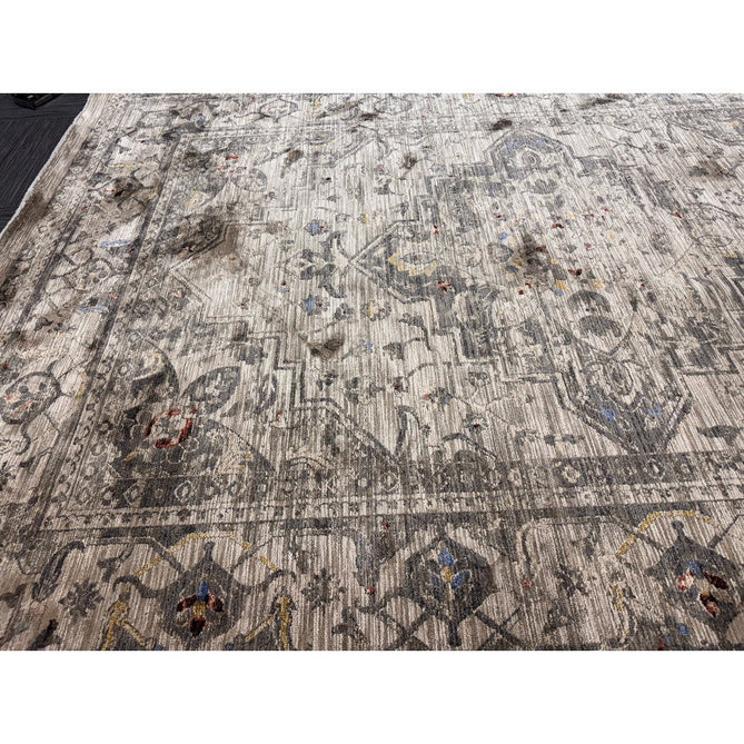 Sovereign Traditional Persian Vintage Distressed Shimmer Medallion Border Soft-Touch Ribbed Textured Polyester Low Profile Short Pile Fringe Ash Beige/Natural/Grey/Multi Rug-Asiatic Carpets-Rug Love - The Most Loved Rug Store